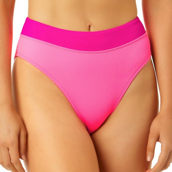 Salt + Cove Juniors' Banded High-Waist Ribbed Bikini Bottom - Pink. Size XL - Picture 1 of 1
